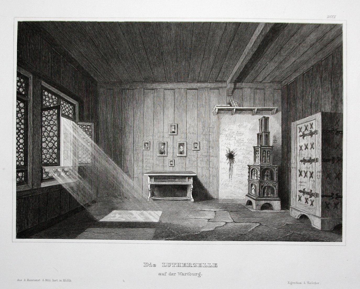 Lutherzelle in der Wartburg. Stahlstich um 1850.#https://www.zvab.com/servlet/BookDetailsPL?bi=16117484536&searchurl=hl%3Don%26sortby%3D20%26tn%3Deisenach%2Bstahlstich&cm_sp=snippet-_-srp1-_-title17